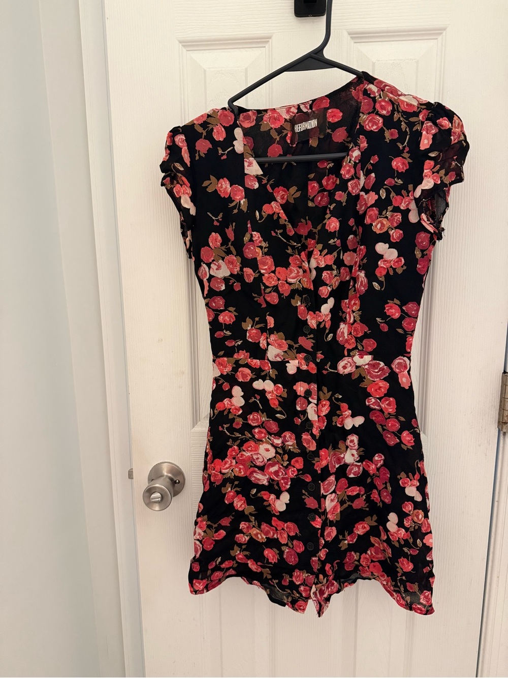 Reformation Black Floral Dress with Pink & Red Roses